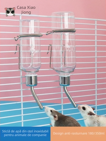 Sticlă de apă din sticlă pentru animale de companie mici, cu supapă cu bilă – potrivită pentru hamsteri și alte animale mici