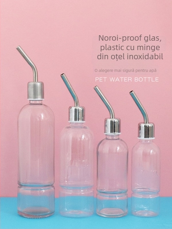 Sticlă de apă din sticlă pentru animale de companie mici, cu supapă cu bilă – potrivită pentru hamsteri și alte animale mici