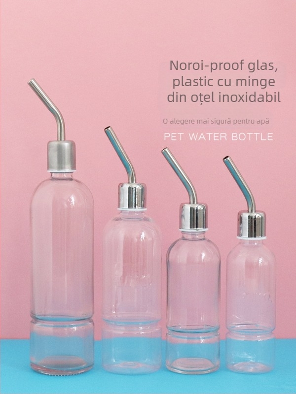 Sticlă de apă din sticlă pentru animale de companie mici, cu supapă cu bilă – potrivită pentru hamsteri și alte animale mici