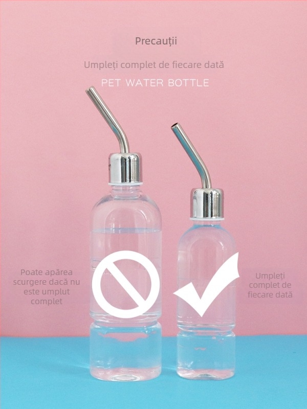 Sticlă de apă din sticlă pentru animale de companie mici, cu supapă cu bilă – potrivită pentru hamsteri și alte animale mici