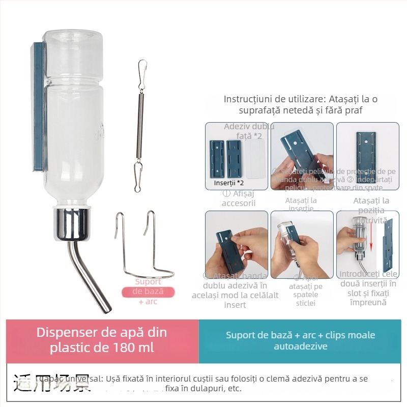 Sticlă de apă din sticlă pentru animale de companie mici, cu supapă cu bilă – potrivită pentru hamsteri și alte animale mici