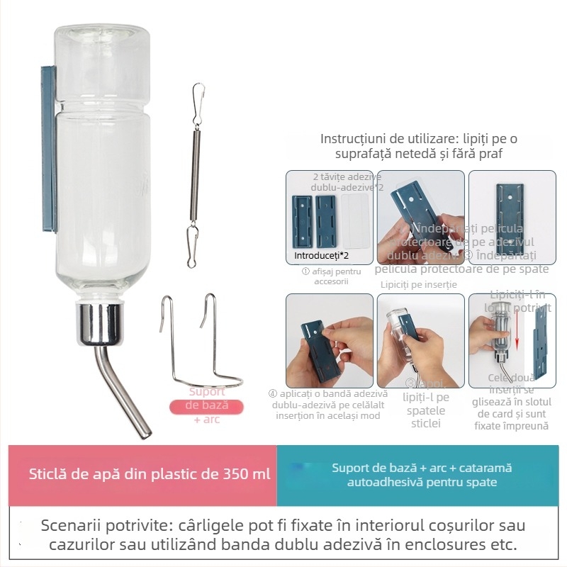 Sticlă de apă din sticlă pentru animale de companie mici, cu supapă cu bilă – potrivită pentru hamsteri și alte animale mici