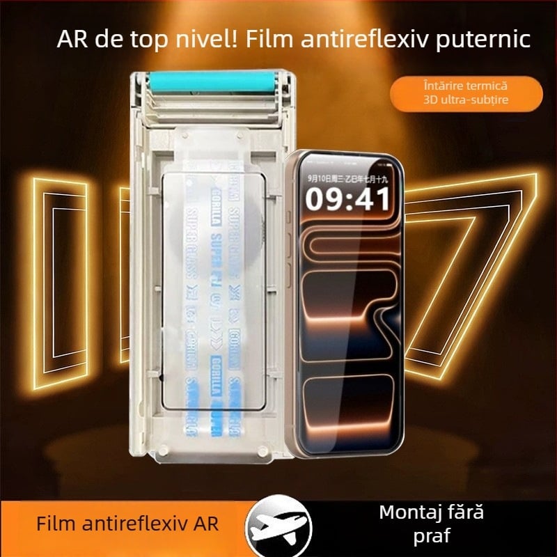Protecție ecran față pentru iPhone 17 Pro Max — sticlă temperată anti-reflexie, claritate HD, praf-rezistent, antiamprentă, rezistent la căderi