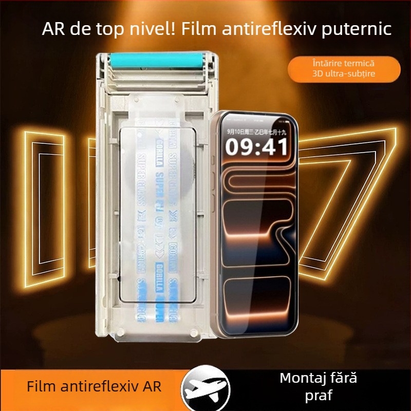 Protecție ecran față pentru iPhone 17 Pro Max — sticlă temperată anti-reflexie, claritate HD, praf-rezistent, antiamprentă, rezistent la căderi