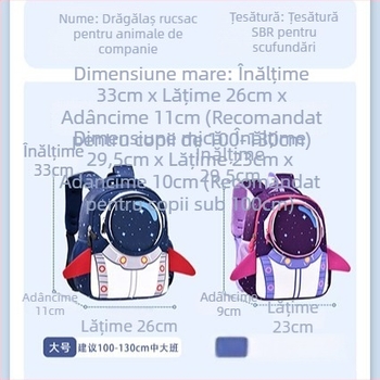 Ghiozdan pentru copii cu temă astronaut, exterior din diving fabric, capacitate extensibilă, bretele ergonomice curbate, căptușeală din nailon