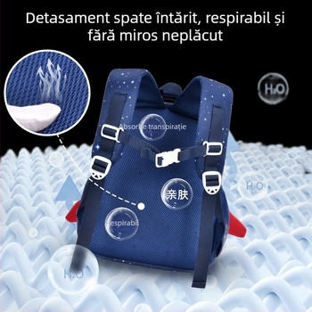 Ghiozdan pentru copii cu temă astronaut, exterior din diving fabric, capacitate extensibilă, bretele ergonomice curbate, căptușeală din nailon