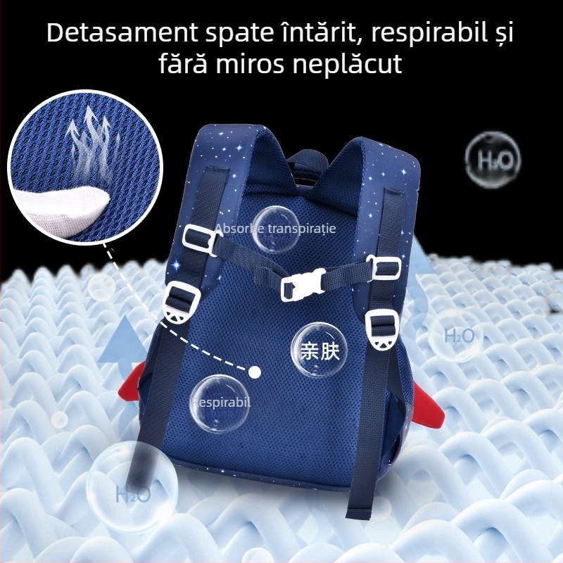Ghiozdan pentru copii cu temă astronaut, exterior din diving fabric, capacitate extensibilă, bretele ergonomice curbate, căptușeală din nailon
