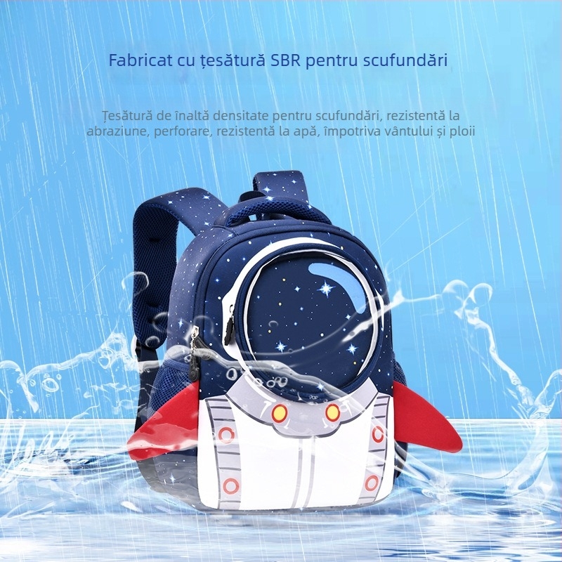 Ghiozdan pentru copii cu temă astronaut, exterior din diving fabric, capacitate extensibilă, bretele ergonomice curbate, căptușeală din nailon