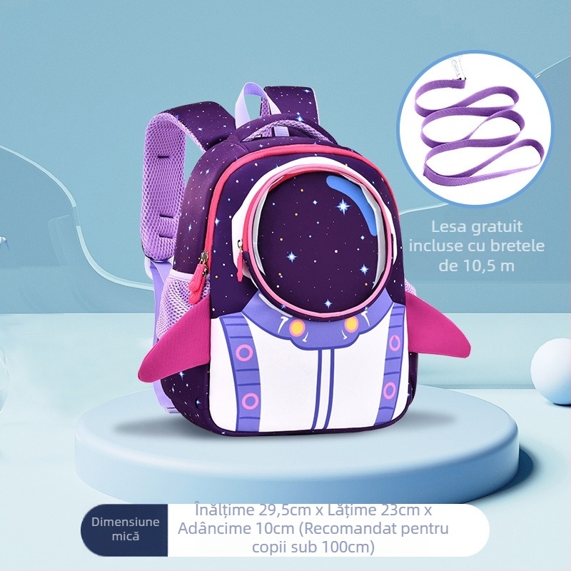 Ghiozdan pentru copii cu temă astronaut, exterior din diving fabric, capacitate extensibilă, bretele ergonomice curbate, căptușeală din nailon