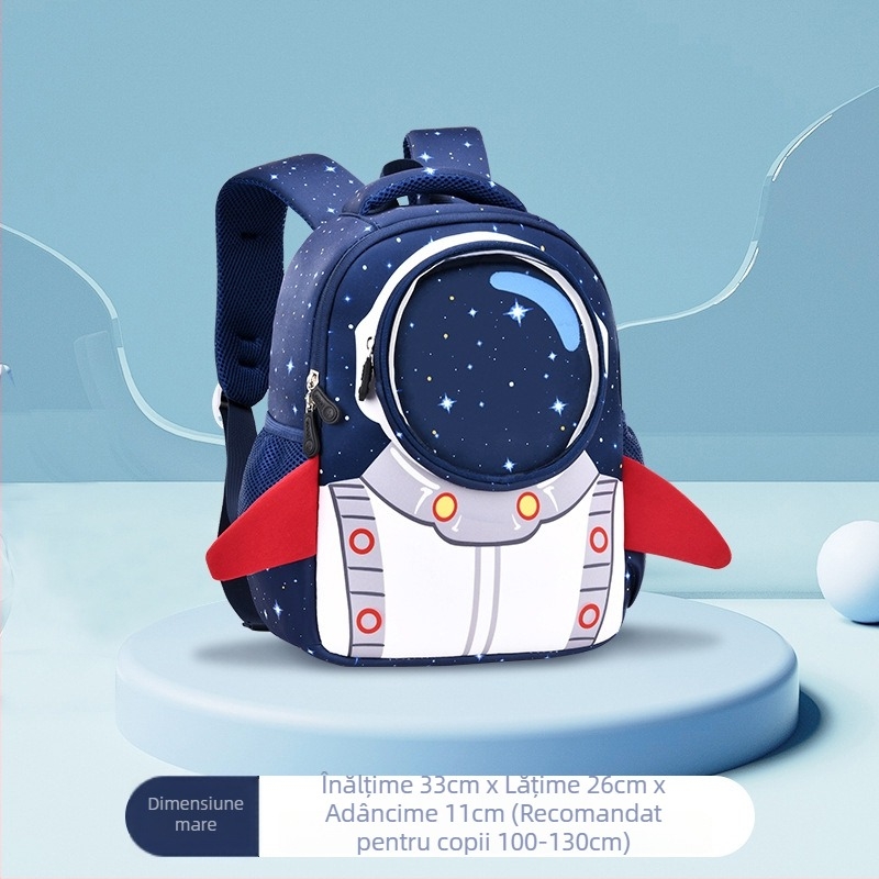 Ghiozdan pentru copii cu temă astronaut, exterior din diving fabric, capacitate extensibilă, bretele ergonomice curbate, căptușeală din nailon