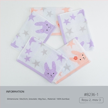 Set de 5 prosoape de față pentru copii, 100% bumbac, cu logo brodat, țesătură jacquard și simplă, 200–300 g