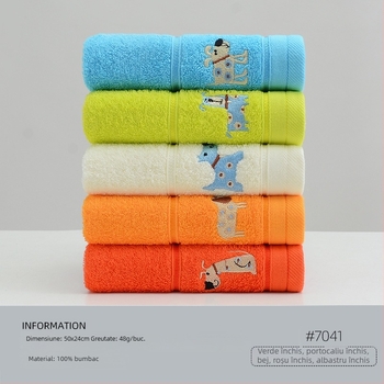 Set de 5 prosoape de față pentru copii, 100% bumbac, cu logo brodat, țesătură jacquard și simplă, 200–300 g