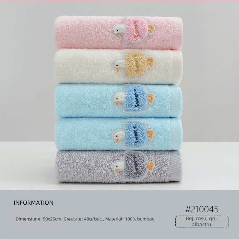 Set de 5 prosoape de față pentru copii, 100% bumbac, cu logo brodat, țesătură jacquard și simplă, 200–300 g