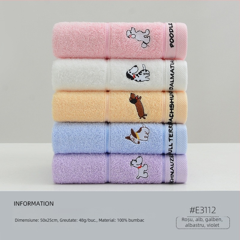 Set de 5 prosoape de față pentru copii, 100% bumbac, cu logo brodat, țesătură jacquard și simplă, 200–300 g