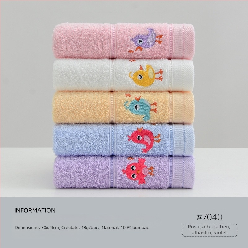Set de 5 prosoape de față pentru copii, 100% bumbac, cu logo brodat, țesătură jacquard și simplă, 200–300 g