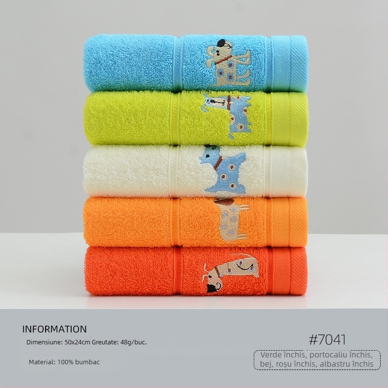 Set de 5 prosoape de față pentru copii, 100% bumbac, cu logo brodat, țesătură jacquard și simplă, 200–300 g