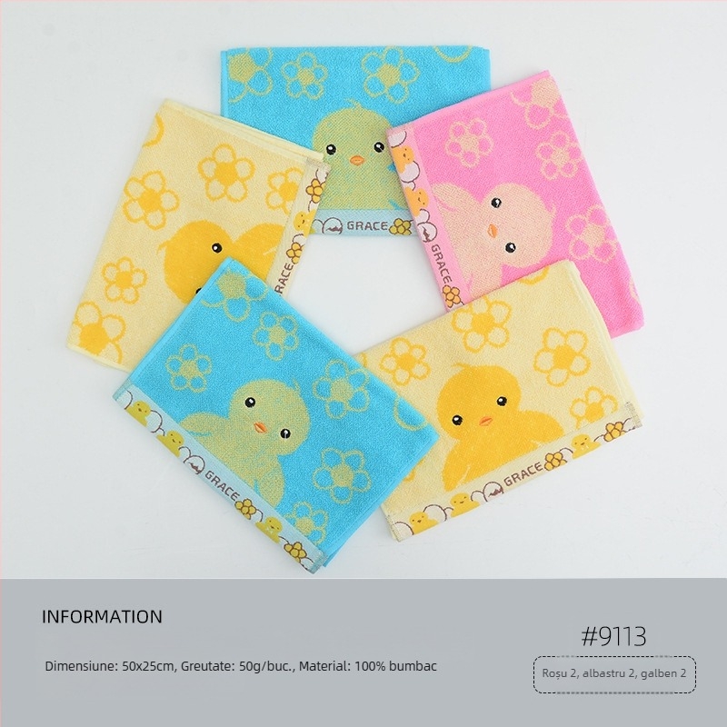 Set de 5 prosoape de față pentru copii, 100% bumbac, cu logo brodat, țesătură jacquard și simplă, 200–300 g