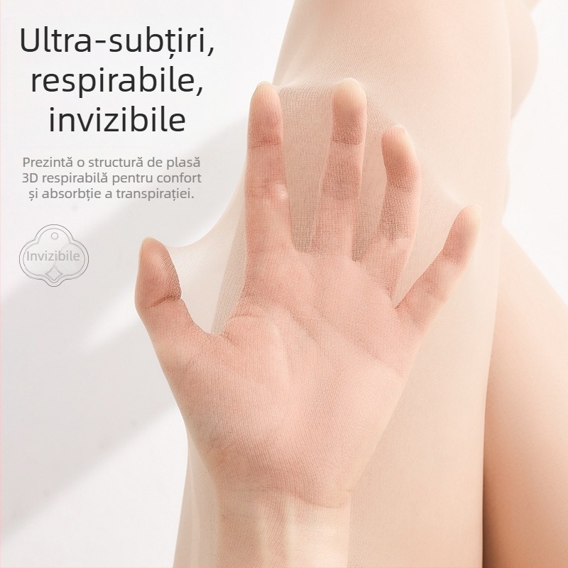 Colanți ultra-subțiri cu design fluture în zona genitală, fără cusături, transparenți, nylon 8D