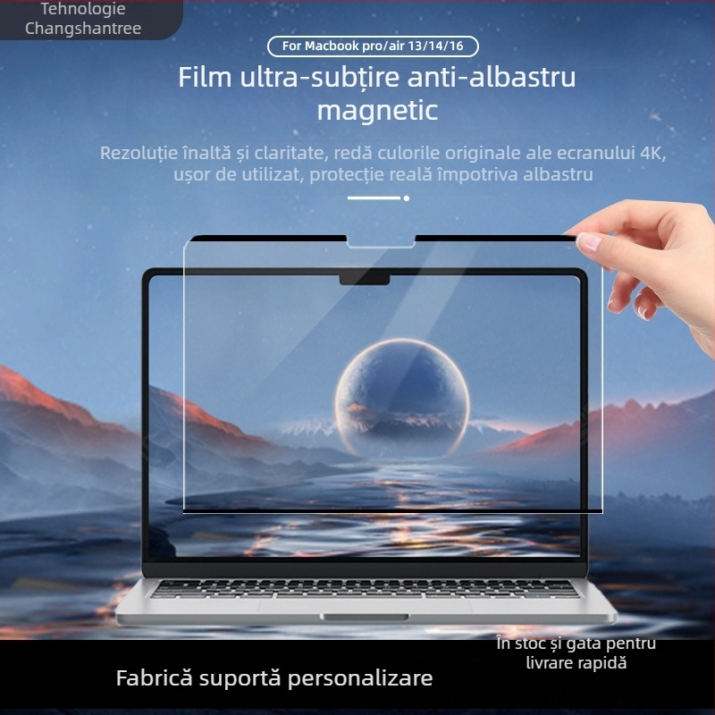 Protecție Ecran MacBook Pro cu Atașare Magnetică, Anti-Blue Light, Acoperire PET, Procesare OEM, Lansare 2024