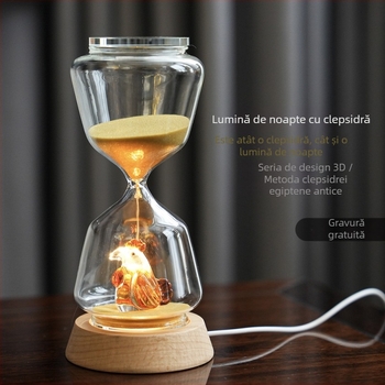 Clepsidră animală – 15 minute, model 3D, sticlă borosilicată suflată, lampă de noapte luminoasă pentru decorul casei