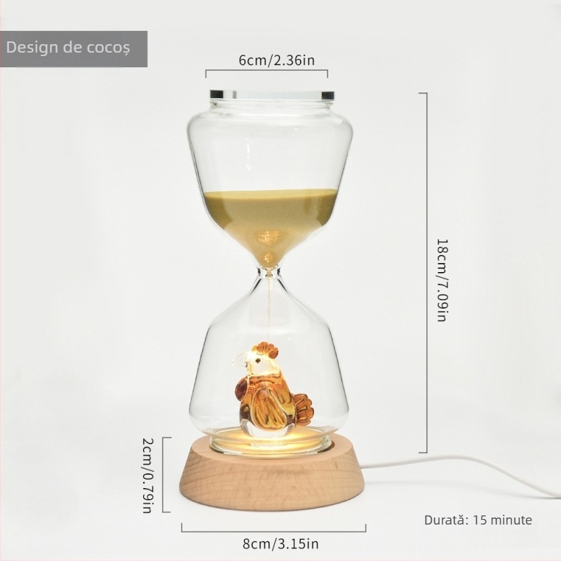 Clepsidră animală – 15 minute, model 3D, sticlă borosilicată suflată, lampă de noapte luminoasă pentru decorul casei