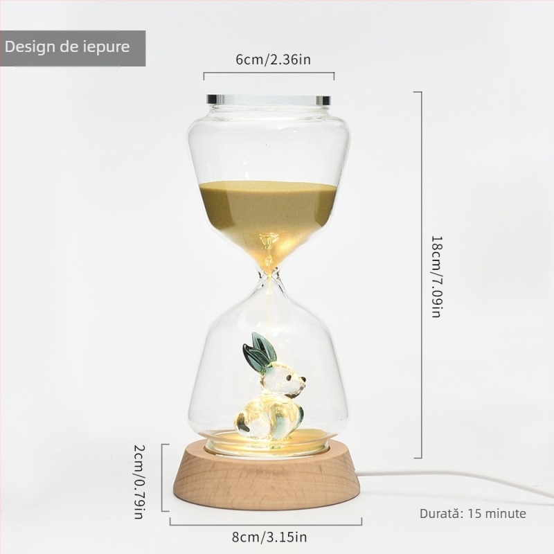 Clepsidră animală – 15 minute, model 3D, sticlă borosilicată suflată, lampă de noapte luminoasă pentru decorul casei