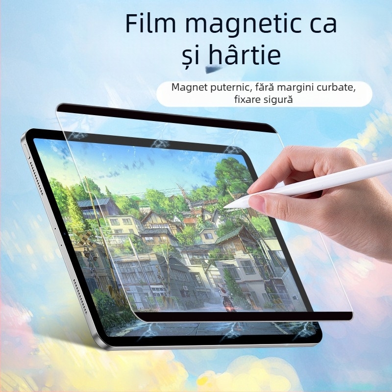 Protecție ecran frontal pentru iPad – mat, antiamprente, atașare magnetică, suport pentru scriere/desen, compatibil cu iPad 9, Pro 11, Air 6