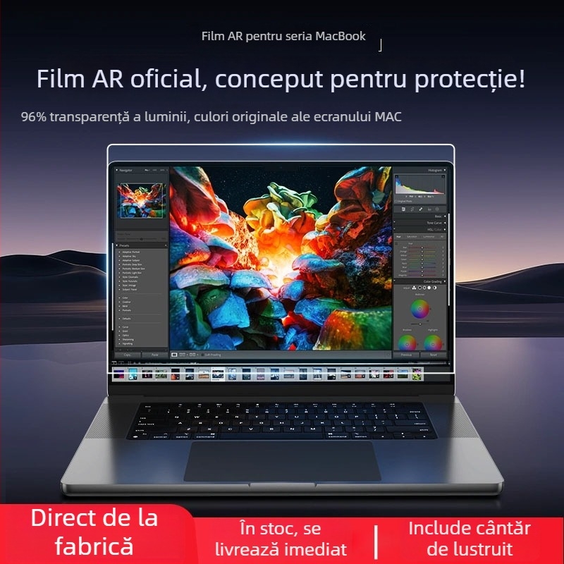 Folie AR anti-reflexie pentru ecran MacBook Pro/Air – îmbunătățită, anti-strălucire, rezistentă la amprente