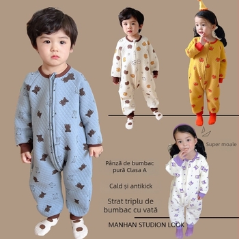 Salopetă pentru copii din bumbac, gros, cu mânecă lungă, stil coreean, imprimeu cu desene animate, pentru vârsta 3–8 ani