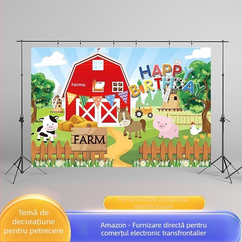 Xiwen Fundal vinil – fond pentru fotografie de produs, temă fermă cu animale, recuzită foto pentru copii la ziua de naștere, greutate 0.25 kg