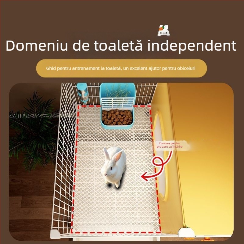 Cușcă din plastic pentru iepuri, cu toaletă, pentru uz interior, potrivită pentru iepuri și porcușori de Guineea