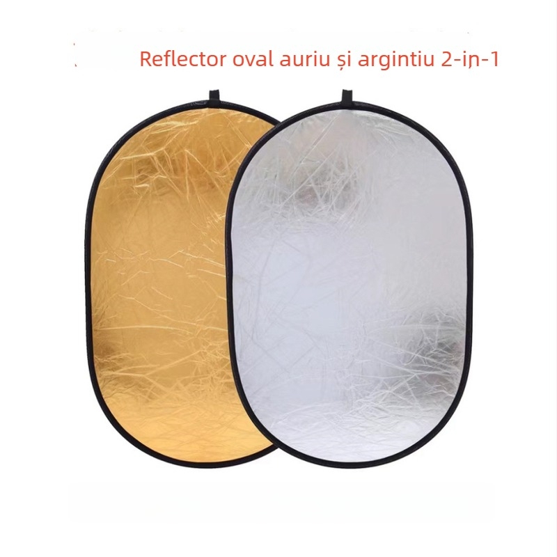 Reflector cinci în unu, panou circular pliabil pentru fotografiere, suprafață reflexivă țesută, dimensiune extinsă 90x120 cm, greutate 0,72 kg, potrivit pentru fotografierea hainelor