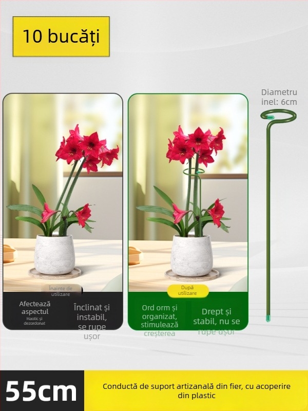 Tija de susținere a plantelor – suport pentru flori din oțel cu strat plastic, fixare a tulpinilor