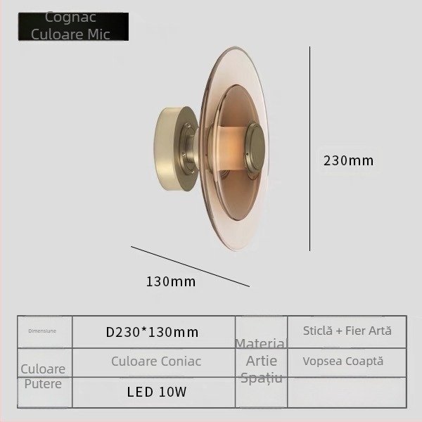 Lampa de perete cu abajur din sticlă, corp din metal, LED, 220V, stil lux discret