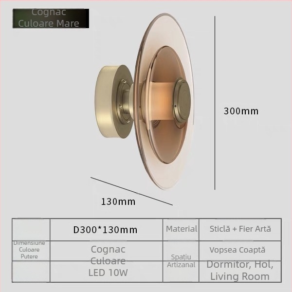 Lampa de perete cu abajur din sticlă, corp din metal, LED, 220V, stil lux discret