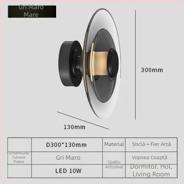 Lampa de perete cu abajur din sticlă, corp din metal, LED, 220V, stil lux discret
