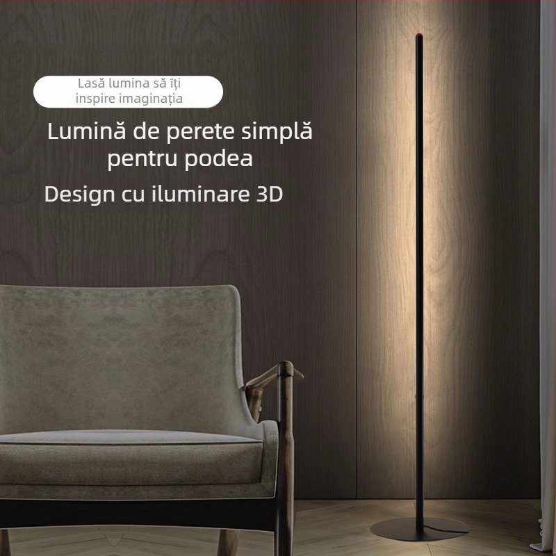 Lampă de podea cu LED, design minimalist nordic pentru living sau dormitor, 50 LED-uri, corp din aluminiu, abajur policarbonat, telecomandă