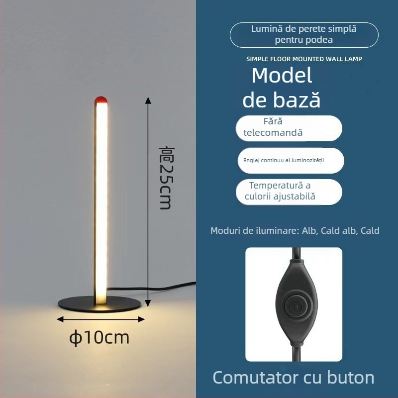 Lampă de podea cu LED, design minimalist nordic pentru living sau dormitor, 50 LED-uri, corp din aluminiu, abajur policarbonat, telecomandă