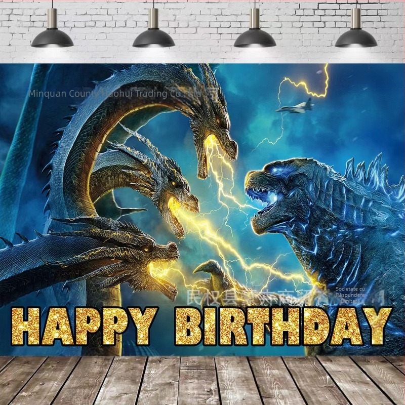 Fundal foto cu tema Godzilla — fundal din vinil pentru ședințe de scenă, greutate 0,15 kg