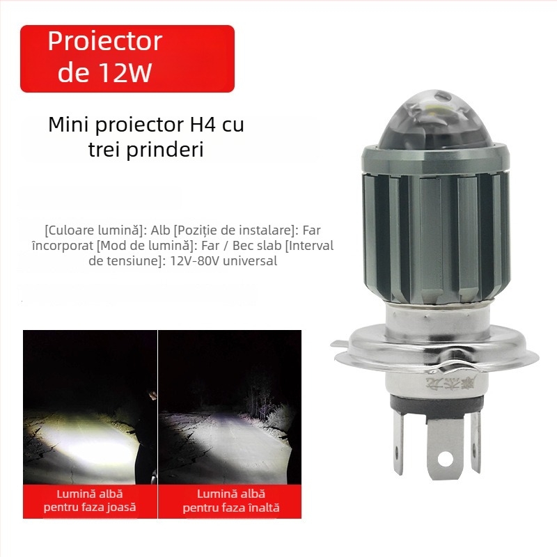 Far LED pentru triciclu electric – prindere cu cleme duble, fascicul mare/mic, 5000 lm, 12 V, IP21