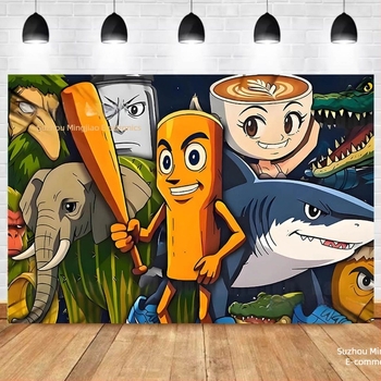 Fundal de zi de naștere – temă peisaj străin, model desen animat, vinil, pentru fotografie de scenă