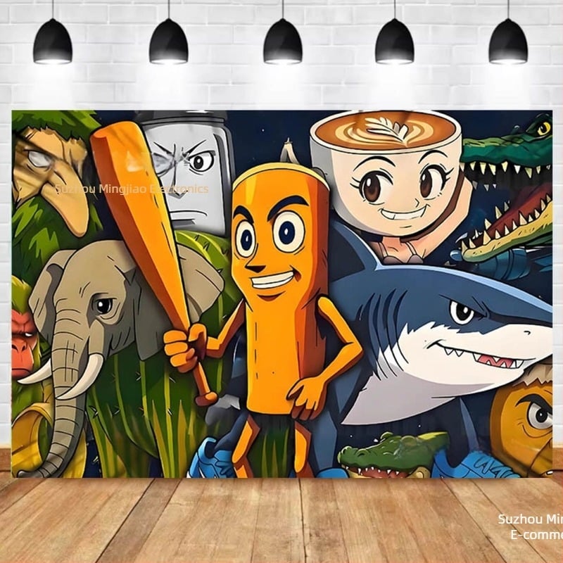 Fundal de zi de naștere – temă peisaj străin, model desen animat, vinil, pentru fotografie de scenă