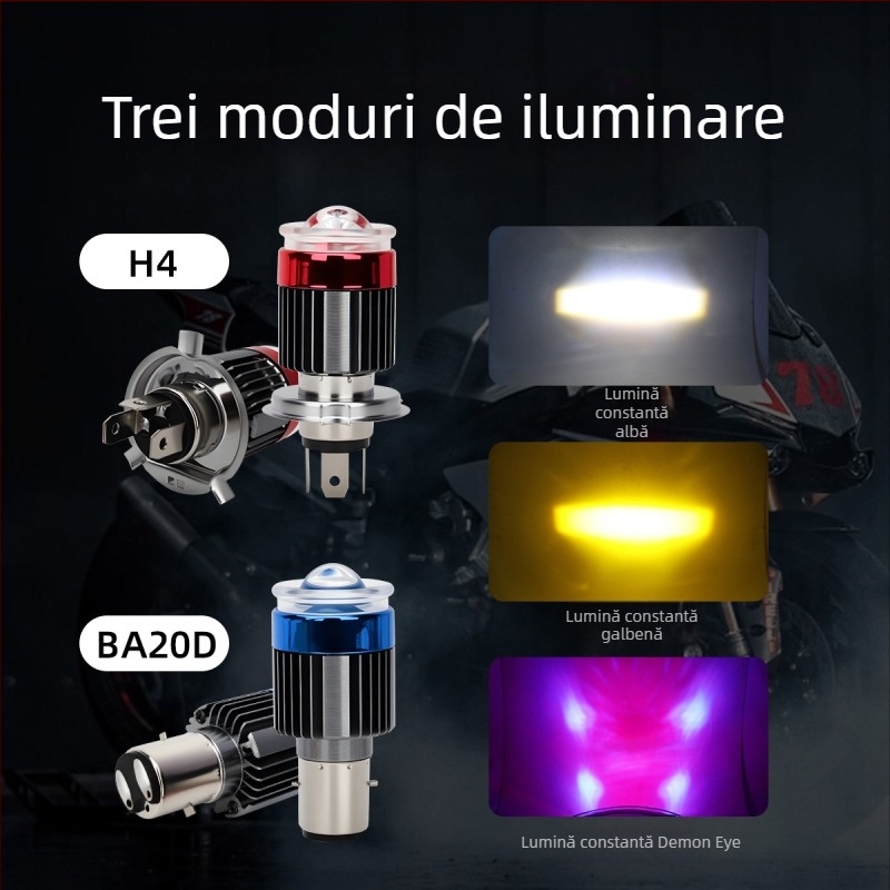 Proiector LED pentru motocicletă, carcasă din aluminiu de aviație, 12V, sursă LED, lentilă concentratoare, protecție IP64