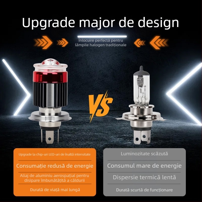 Proiector LED pentru motocicletă, carcasă din aluminiu de aviație, 12V, sursă LED, lentilă concentratoare, protecție IP64