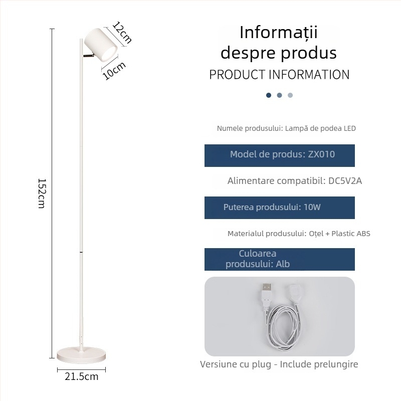 Lampa de podea LED cu întrerupător tactil, design modern minimalist, ZX011, 40 LED SMD2835, acoperire 5–10 m²