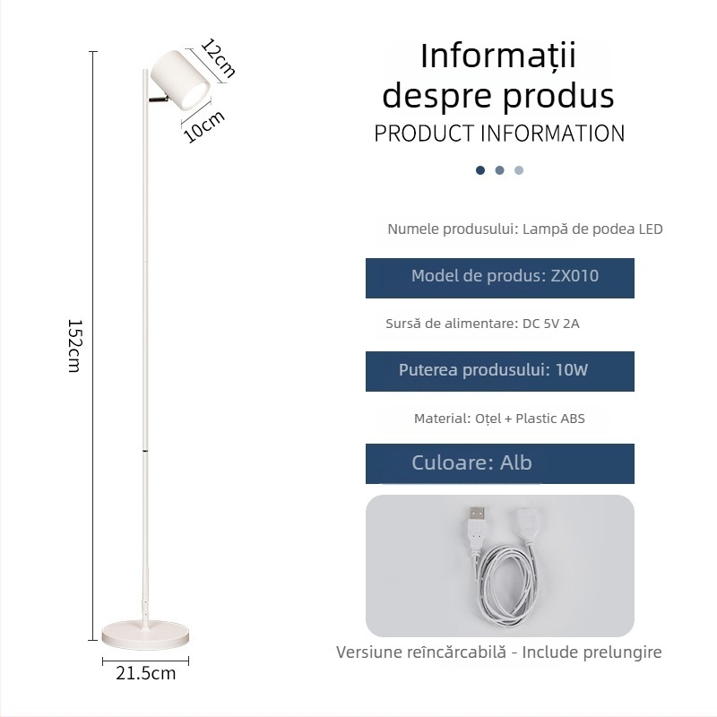 Lampa de podea LED cu întrerupător tactil, design modern minimalist, ZX011, 40 LED SMD2835, acoperire 5–10 m²