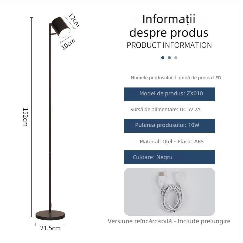 Lampa de podea LED cu întrerupător tactil, design modern minimalist, ZX011, 40 LED SMD2835, acoperire 5–10 m²
