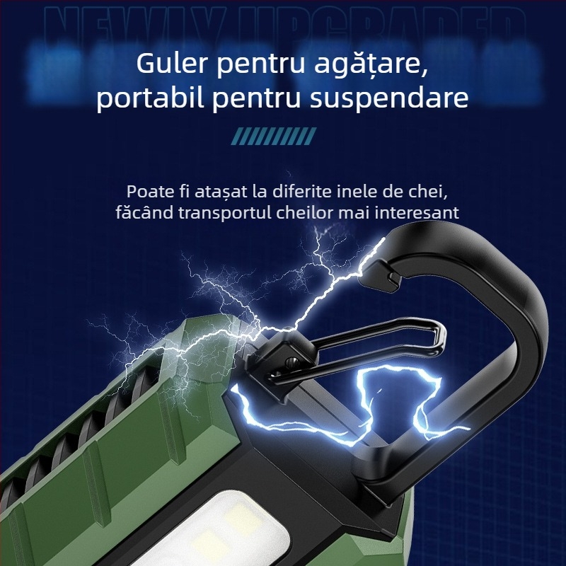 Lanternă LED pentru breloc — reîncărcabilă, ultra-luminoasă, magnetică, mini pentru camping în aer liber, baterie 400 mAh