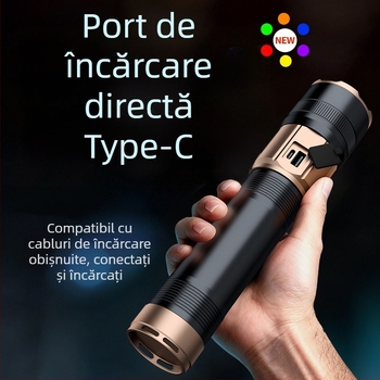 Lanternă exterioră de camping, 70W, baterie 9000mAh, rază peste 500 m, funcție Power Bank, zoom optic