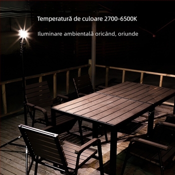 Lampă LED pentru camping cu suport magnetic puternic, 6W, baterie de 1200mAh, reîncărcabilă, lumină portabilă pentru exterior